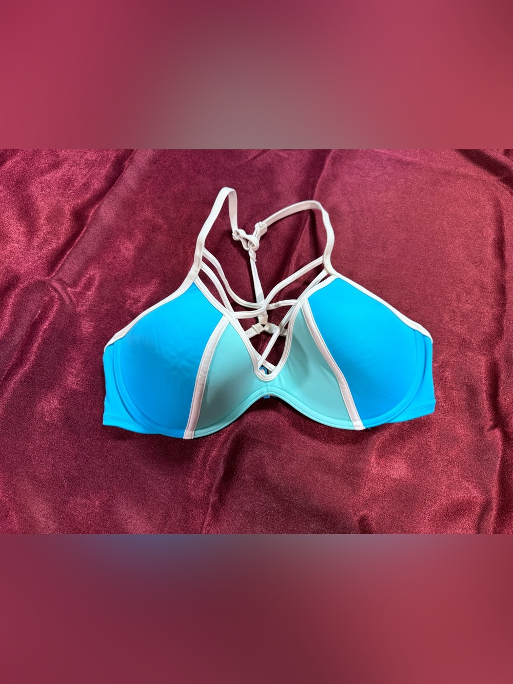 PINK Victoria's Secret Aqua Gradient Strappy Push-Up Bikini Top with White Trim